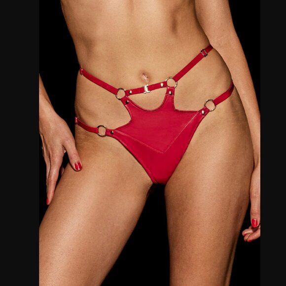 NWT Honey Birdette Jael Red Thong Panty Faux Leather Size XL